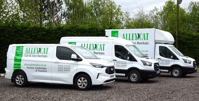 Fleet of Alley Cat Car &amp; Van Rentals vehicles available for 9 Or 17 Seater Minibus For Hire in Whittlesford, showcasing reliable minibus hire options.