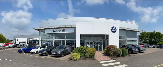 Exterior view of Marshall Volkswagen Van Centre Loughton, showcasing the dealership and parked vehicles. Commercial Vehicles in Loughton.