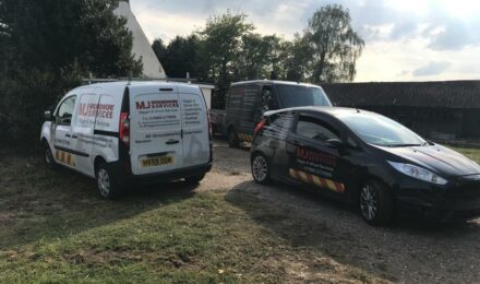 Vehicles branded with MJ Digger &amp; Driver Hire Services parked outdoors, promoting {{search_term}} by {{company_name}}.
