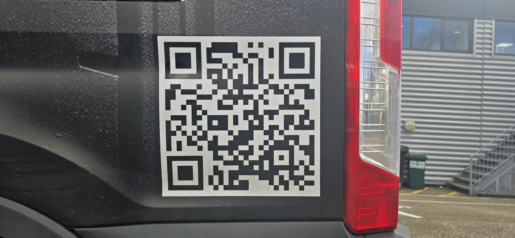 QR code on the side of a vehicle, related to {{company_name}}'s mobile tyre fitting services in {{place}}.